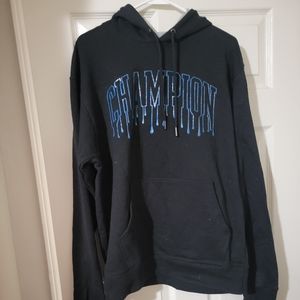 Champion hoodie blue logo black hoodie size medium